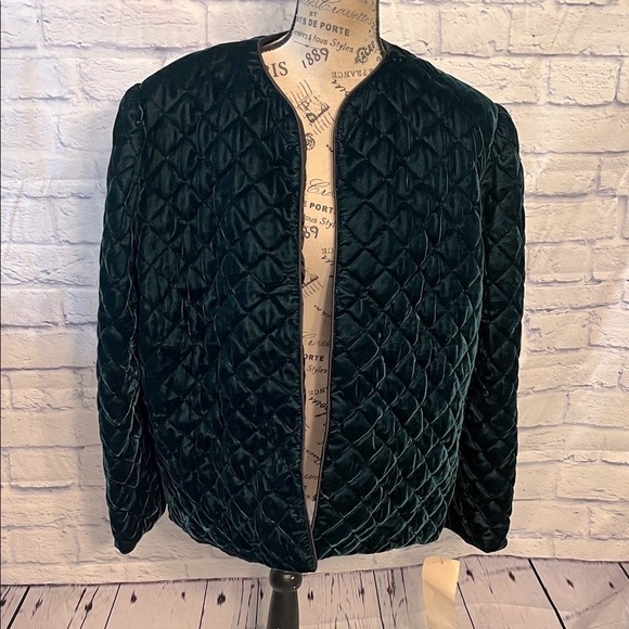 Vintage Edith Flagg Quilted Velvet Jacket NWT Three Flaggs Green Size 14 - Picture 2 of 8